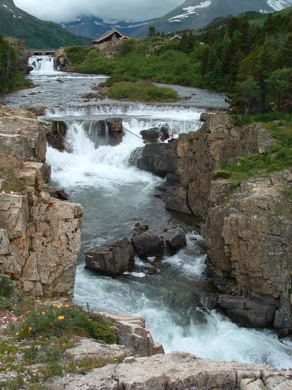 photo of Swiftcurrent Lake waterfall